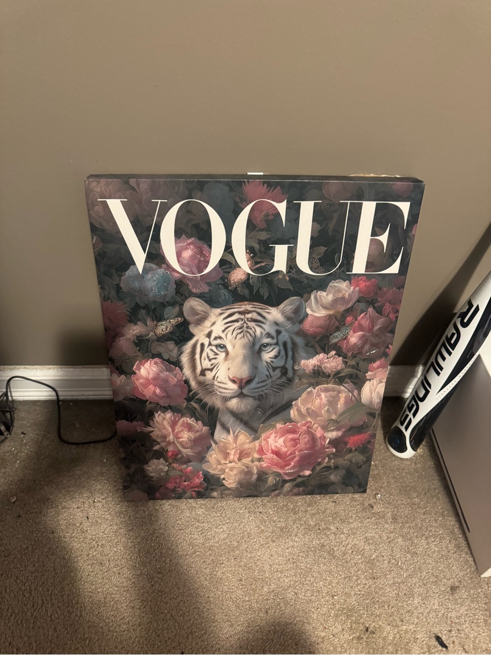 White Tiger Floral Wall Art Print -